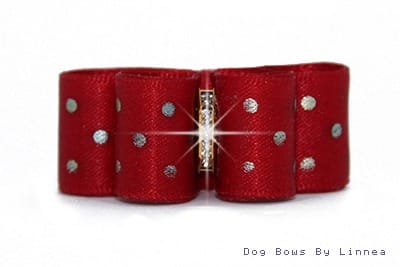 Red Satin with Metallic Dots