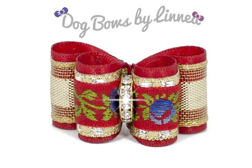Red Satin w/ Blue Jacquard Flowers