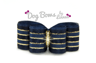 Navy Blue Satin Sheer Gold Stripe