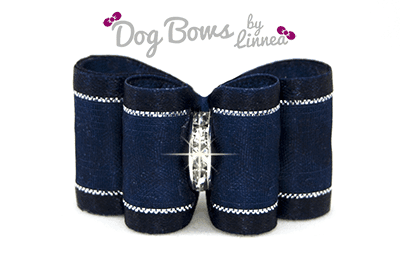 Navy Blue Satin Silver Tinsel Edge