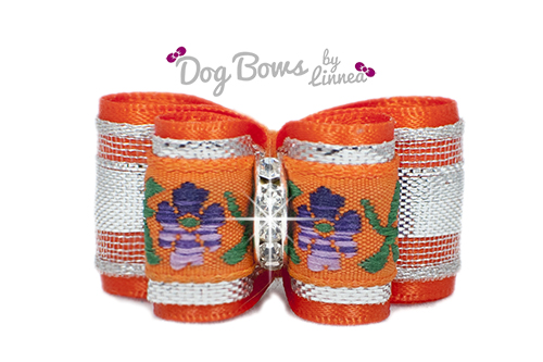 Orange Satin Silver Flower Jacquard