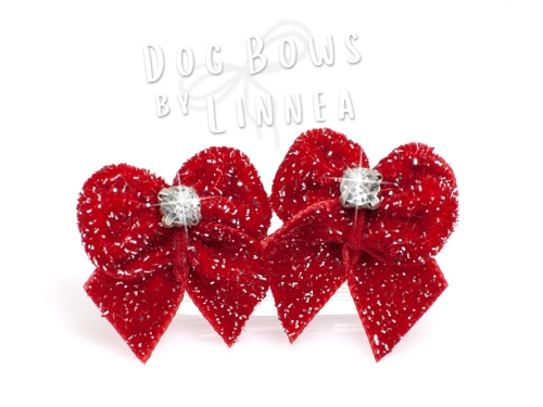 Butterfly Maltese Pair Red Silver Glitter